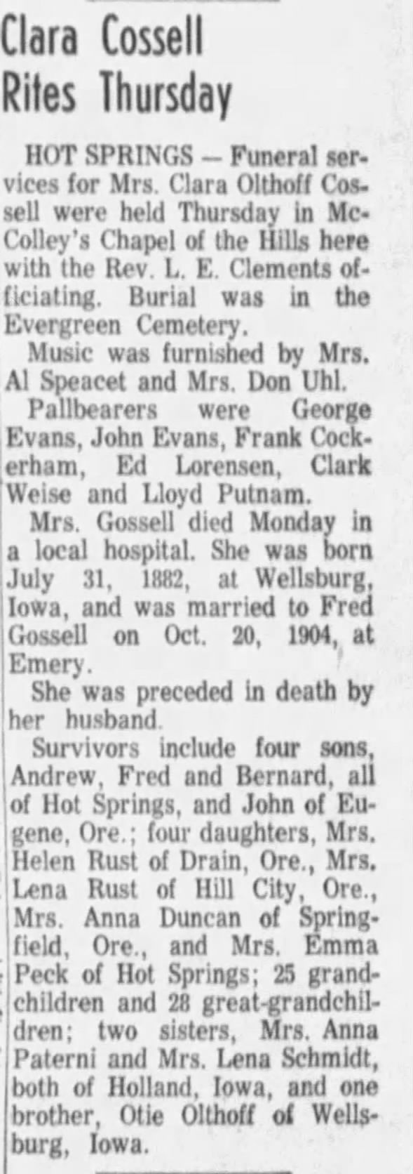 Obituary for Clara Olthoff